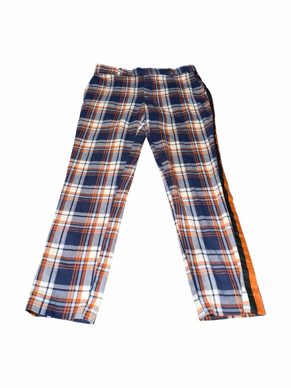 BoohooMAN Men’s Plaid Trousers 32R Navy Orange Side Stripe